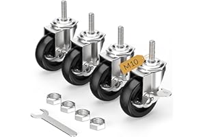 HOLKIE Lenkrollen 75mm (3 Zoll) mit Bremsen Möbelrollen Transportrollen, M10 x 1,5 x 30mm (Schaftdurchmesser 10mm, Schaftlänge 30mm) Schwerlastrollen Gummirollen 4er Set Rollen für Möbel Schwarz