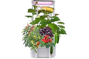 E SUPEREGROW eSuperegrow Hydroponics Growing System,Smart Hydroponic Gardening System with LED Grow Light,Indoor Garden Hydroponic Herb Grow Kit with Climbing Trellis for Short Tomato,Basil,Pepper,Cucumber