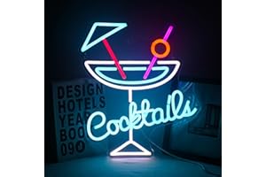 Wanxing Cocktails Neon Sign, Led Neon Bar Sign Dimmable Cocktail Glass Neon Light Sign For Wall, Blue White Neon Light for Pub Home Beer Bar Club Man Cave Restaurant Shop Sign Decor