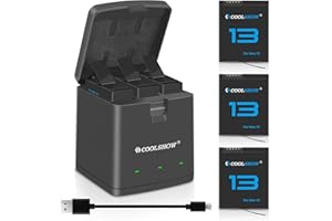 CS COOLSHOW COOLSHOW HERO13 Batterie HERO13 Enduro Batterie Rechargeable 3 Packs 2100mAh et Chargeur de Batterie HERO13 3 canaux Boîte de Rangement de Batterie Design Compatible avec GoPro HERO13 Black