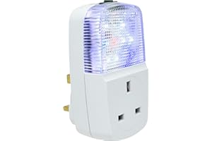 Defender Fake TV Light Simulator LED with Pass Through Socket - Plug-in Home Security Device - 4 Modes Includes Timer & Dusk Till Dawn Sensor - Anti Burglar & Intruder Deterrent - Simulated TV Lamp