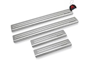 M MOTOS Brillance Baguettes de seuil en acier inoxydable pour Skoda Fabia IV 2022 5 -porte. Confort de conduite accru grâce aux plaques de seuil résistantes aux acides - Protection contre les rayures