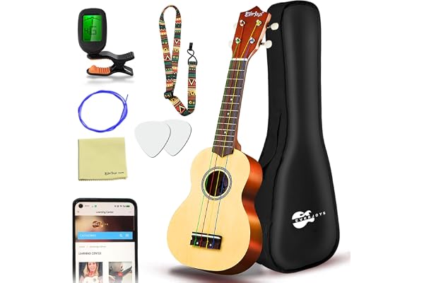 Soprano Ukulele, 21 pouces Ukulélé Hawaïen Kit pour Adulte avec Yukulele Housse, supplémentaire Cordes, Accordeur, Sangle, Recueil de Chansons