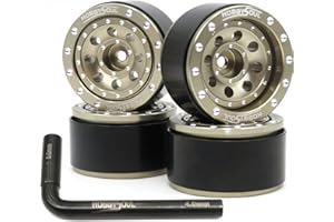 hobbysoul Einstellbarer Offset 1,0 Beadlock Räder Champagnerfarbe, negativer Offset und positiver Offset schwere 1,0 Felgen Räder 21g/Felge für 1/18 Traxxas TRX4M 1/24 Axial SCX24 Crawler,(4Stück)