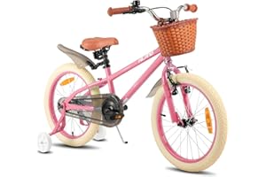 HH HILAND HILAND Bicicletta per bambini 14/16/18 pollici per 3 anni e più con ruote di supporto, freno a mano, rosa/verde