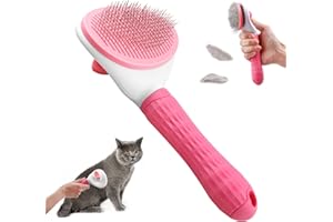 YETEE Cat Brush Dog Brush, Slicker Cat Dog Brushes for Grooming, Self Cleaning Dog Cat Grooming Brush with Smooth Handle, Pet Grooming Tool Cat Dog Massage Clean Tangled Brush (Pink)