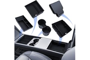 LANTU 5 Pieces Accessories for Tesla Model Y 2025 Juniper Centre Console Organiser, Silicone Organiser Tray, Armrest Storage Box, Hidden Box and Drink Holder (Flocking)