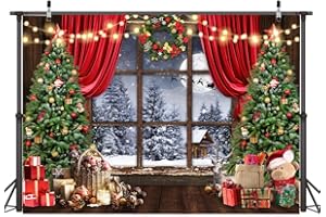 AIIKES 7x5FT Christmas Backdrop Winter Christmas Backdrop for Photography Merry Xmas Tree Window Retro Wood Backdrop Holiday Family Party Decorations Photo Studio Props 12-636