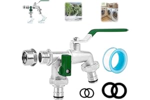 CHANGCC Double Outlet Garden Tap, Double Outside Tap Kit Universal with 3/4" & 1/2" Dual Tap Covers for Outdoor Taps, Garden Tap Kit, Frost & Rust-Resistant Outdoor Tap Kit for Home, Patio & Cleaning (1/Set)
