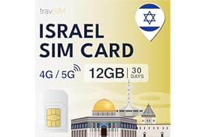 travSIM Israel SIM Card Prepaid | 12GB di dati mobili a velocità 4G/5G | La carta SIM israeliana funziona su dispositivi iOS e Android | Il piano sulla carta SIM Israele è valido per 30 giorni