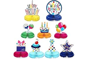 Satiskid 9 Stück Happy Birthday Tischdeko Bienenwabe Mittelstücke für Geburtstagsparty 3D Waben Tischdekoration Party Deko Honeycomb Party Dekorationen für Jungen Mädchen