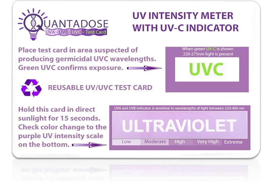 QuantaDose® UVC Light Test Card with UVC Light Wavelength Indicator and Photochromic UV Intensity Test