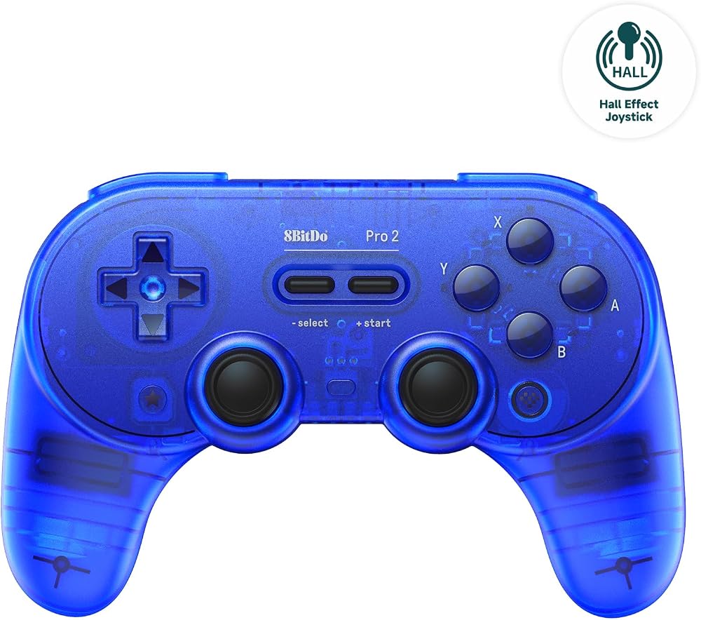 8Bitdo Pro 2 Bluetooth Controller with Hall Effect Joysticks, 2 Pro Back Paddle Buttons, Wireless Gaming Controller for Switch/Switch 2, PC, Android, and Steam Deck & Apple(Transparent Blue Edition)