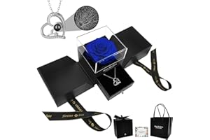 MEJUDIA Preserved Real Rose with I Love You Necklace in 100 Languages, Gifts for Mom Wife Women Girlfriend Her on Christmas Valentines Day Mothers Day Anniversary Birthday Gifts for Women