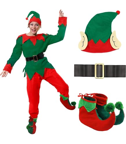 Gorro De Elfo Navideño Con Orejas – Accesorio Para Disfraces De Navidad, Fiestas Temáticas, Cosplay Y Actuaciones – Talla única Verde Y Rojo