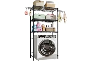 Taotigzu Étagère de Rangement à 3 Niveaux pour Machine à Laver, Multifonction Étagère de Rangement au-Dessus des Toilettes avec Crochet pour Salle de Bain,Gain de Place