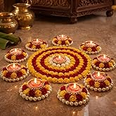AGAAS ENTERPRISES Beautiful Set of 9 Beautiful Diwali Decoration Flower Design Metalic Diya/Tea Light Candle Holder Floor Ran