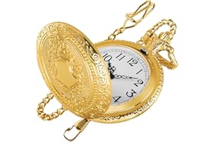 EKKONG Orologio da Taschino Uomo Oro Orologio da Tasca con Catena Vintage Orologi da Taschino con Batteria per Compleanno, Anniversario, Halloween, Carnaval, Noël