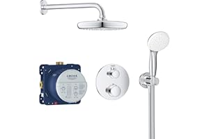 GROHE Grohtherm - Brause- und Duschsystem (Komplettset, inkl. Thermostat, Rapido SmartBox, Kopfbrause, Handbrause & Brauseschlauch), 210mm, chrom, 34727000