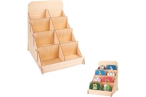 LONGHAO Soporte para tarjetas postales de 4 pisos, madera, ranura para joyas, soporte para tarjetas postales, pegatinas, tarjetas de regalo para vacaciones (color madera 2)