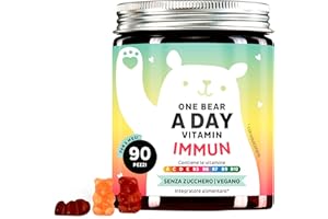Multivitaminico Gummies One Bear A Day – Potenziamento Vitaminico per il Sistema Immunitario – Vitamina A, B6, B, B12, C, D, E, Niacina – 90 pezzi (3 mesi), Vegano, Senza Zucchero, Bears with Benefits