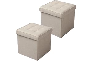 WOLTU Sedia a Cubo Pouf Sgabello Pieghevole Cassapanca Contenitore Poggiapiedi in MDF Oxford Lino Beige 2 Pz