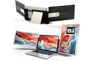 Domyfan Écran Portable 15.6" Triple Moniteur pour Ordinateur Portable 120% sRGB FHD 1080P Convient à Toutes Les Tailles Laptop attaché Type-C USB HDMI plug and play, Pour Mac, Windows, Chrome, Android