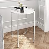 Joolihome Metal End Table, Small Round Sofa Side Table with Detachable Tray Top, Outdoor & Indoor Snack Coffee Table for Livi