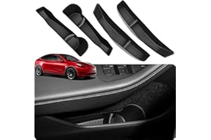 BASENOR 4pcs Tesla Model Y porte côté organisateur plateau TPE porte avant et arrière fente boîte de rangement Pocket Door Protector accessoires 2022 2023 2024 Upgrade