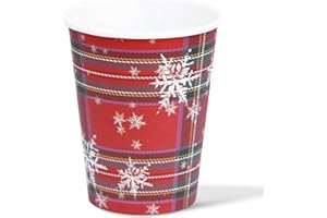 ZVK Gobelets en papier de fête Lot de 12 Gobelets Jetables Vert, 9 onces, 250ml Tasses en papier pour Noël, flocon de neige