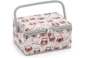 Hobby Gift Costurero mediano exclusivo, caja de almacenamiento para manualidades, bandeja para accesorios, alfiletero, mango de PVC, 18,5 x 25,5 x 14,5 cm, búho