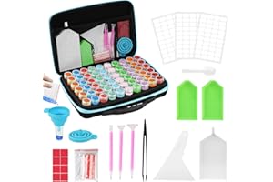 Kuhajancood 5D Diamond Painting Storage Boxes, 60 Slots Diamond Painting Accessories Storage Container, Portable Bead Diamond Art Storage Case Kits with Pens and Tray for DIY Art Craft, Blue