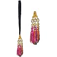VTN Women's Patiala Shahi Parandi/Paranda Traditional Hair Accessory Braid Tassles/Hair Extension/Punjabi Choti (Black with MultiColor Hangings & Mirrors)