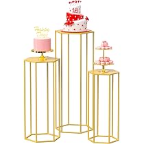 Urban Deco Gold Hexagon Pedestal Stands - Set Of 3 Marbled Cylinder Displays For Cakes & Decor - View #5
