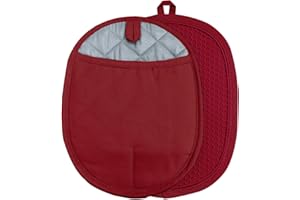 HUAKAILE Silicone Pot Holders with Pockets Set of 2, Anti-Slip Ribbed Potholders for Kitchens, Heat & Water Resistant Hot Pads and Oven Mitts for Cooking Baking 9.8 x 7.5 Inch (Red)