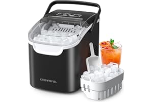 CROWNFUL Ice Maker Countertop, Mini Portable Ice Machine, 8 Bullet Ice in 6 Mins, 12KG/Day, 2 Ice Sizes, Self-Cleaning, Energy Saving, Compact for Small Space, Kitchen, Office, RV, Party