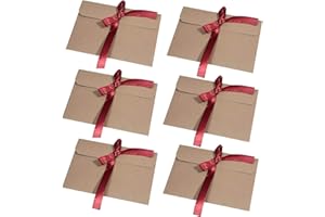 50 pezzi Busta Kraft, Ambesty Retrò Busta Kraft Riciclata di Retro Carta Fatti a Mano in stile Vintage per Inviti, Cartoline, Matrimonio, Compleanno, Natale, Ringraziamento (Nastro rosso, 50 pezzi)
