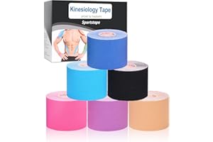 Gotaqery Kinesiology Tape (6 Rolls Pack), Waterproof Elastic Muscle Support Tape for Exercise, Sports & Injury Recovery, Breathable & Latex Free, 5cm x 5m Per Roll (Mixed Color)