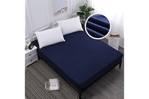 PICTURESQUE Sábana Ajustable Impermeable de Microfibra Protector de Colchón Impermeable Funda de Colchón Cubre Colchón Transpirable 180X200cm Azul Marino