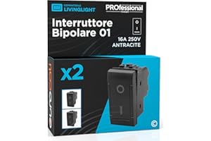 EUROCALI Interruttore Bipolare di Corrente 16A 250V I/O Compatibile con BTicino Livinglight a Incasso da Muro Frutti Elettrici Colore Antracite - Confezione da 2