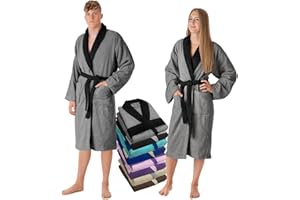 LEBENGOOD Peignoir de bain pour homme 100% coton éponge américain 450 g/m² doux absorbant unisexe vec ceinture poches douche peignoir doux serviette OEKO-TEX