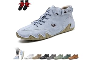 LOVEWLVNCL Italienische Handgefertigte Hohe Stiefel Mit Klettverschluss Unisex Outdoor Beck Schuhe Atmungsaktiv Rutschfest Lässig Barfuß Zum Gehen Wandern Fahren Chukka Stiefel Ldeck Barfussschuh(Light blue,41 E