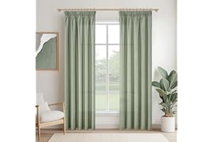 ‎MRTREES MRTREES Gardinen mit Kräuselband Leinenoptik Halbtransparent Salbeigrün für Wohnzimmer 2er Set, Vorhänge Schlafzimmer 225 cm Lang 140 cm Breit Vorhang Leinen Fenster Kinderzimmer