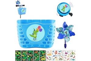 XIEXIESHER Cesta de Bicicleta Niños, Cesta Delantera Bicicleta, con Timbre Bicicleta, 2 Serpentinas, 10 Pegatinas, Accesorios Bici Niños, para Escuela, al Aire Libre, Ciclismo