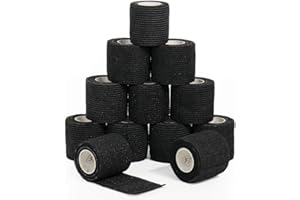 N/C Spójny bandaż 5 cm x 4,5 m sportowy spójna taśma 12 rolki bandaże samoprzylepne, bandaż samoprzylepny, bandaż na tatuaż pierwszej pomocy, sport i akcesoria do tatuażu (czarny)
