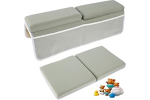 Ghshanog 2Pcs Baby Bath Kneeler and Elbow Rest Pad Set,Bath Kneeling Pad Baby with 4 Organizer Pockets,Comfortable Foam Bath Kneeling Pad, Non-Slip Bath Tub Elbow Cushion for Toddler Kids (Grey)