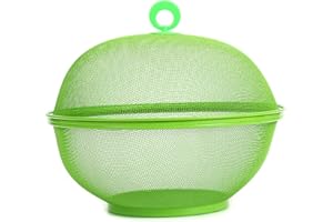 tinysiry Cesta de frutas de malla con tapa, cesta de drenaje de cocina de acero inoxidable, soporte para frutas y verduras con tapa, cesta de drenaje de verduras para lavar, soporte para almacenamien