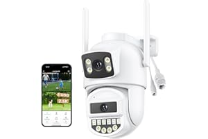 Reobiux Telecamera di sorveglianza esterna con doppio obiettivo 6 MP, 2,4/5 GHz, Ethernet RJ45, telecamera di sorveglianza esterna, telecamera WLAN per esterni, visione notturna a colori, audio a due