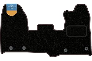 PRESTIGE FLOOR MATS LTD Prestige Mats, Fully Tailored Van Floor Mat Fits Ford Transit Custom (2015-2023) -Black Carpet-Red Stitch-Anti Slip Mat-Non Slip Van Floor Mat with Black Edging with a Red Stitch