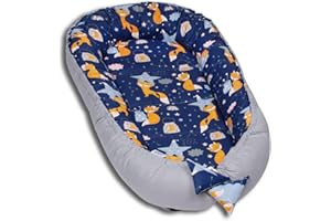 PaLulli Kuschelnest 2-seitig Babynest Babynestchen Baby Nest Nestchen Reisebett Wickelauflage Kuschelbett, Kokon Kokon für Babybett - Babys und Säuglinge, 100% Baumwolle Oeko TEX (Fox Grau)